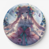 Anime Meisje Bloem Maan Fee Papieren Bordje (Voorkant)