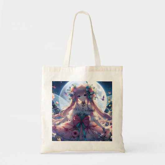 Anime Meisje Bloem Maan Fee Tote Bag (Voorkant)