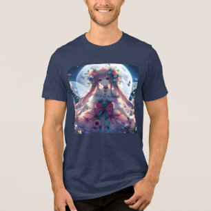 Anime Meisje Bloem Maan Fee Tri-Blend Shirt