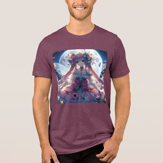 Anime Meisje Bloem Maan Fee Tri-Blend Shirt (Voorkant)