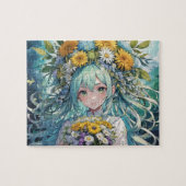 Anime meisje bloemen legpuzzel (Horizontaal)