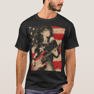 Anime Meisje dat Gitaar Speelt 4 Juli VS T-shirt
