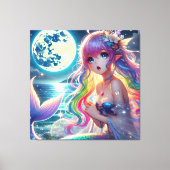 Anime Meisje dat onder het maanlicht zingt Pixie R Canvas Afdruk (Voorkant)