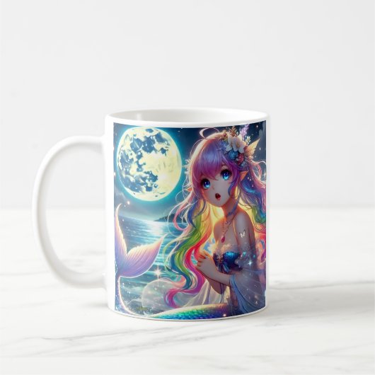 Anime Meisje dat onder het maanlicht zingt Pixie R Koffiemok (Links)