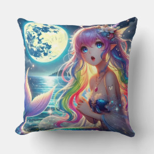 Anime Meisje dat onder het maanlicht zingt Pixie R Kussen