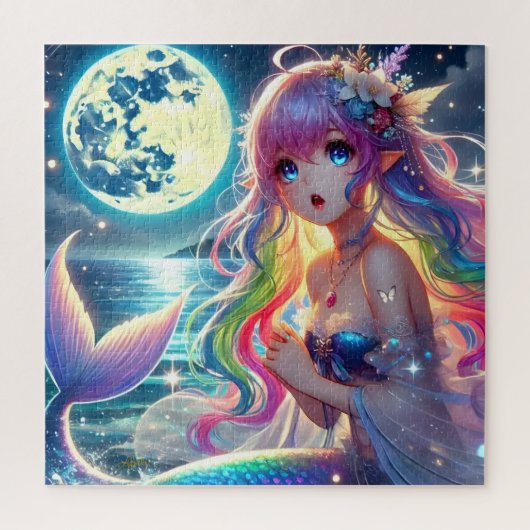 Anime Meisje dat onder het maanlicht zingt Pixie R Legpuzzel (Verticaal)