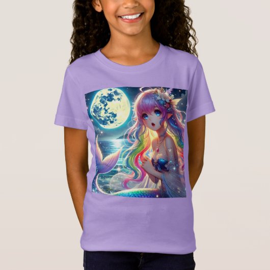 Anime Meisje dat onder het maanlicht zingt Pixie R T-shirt (Voorkant)