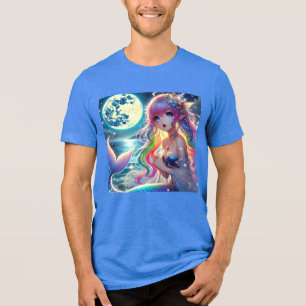 Anime Meisje dat onder het maanlicht zingt Pixie R Tri-Blend Shirt