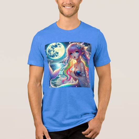 Anime Meisje dat onder het maanlicht zingt Pixie R Tri-Blend Shirt (Voorkant)