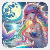 Anime Meisje dat onder het maanlicht zingt Pixie R Vierkante Sticker (Voorkant)