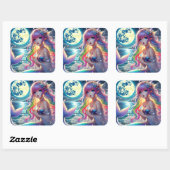 Anime Meisje dat onder het maanlicht zingt Pixie R Vierkante Sticker (Vel)