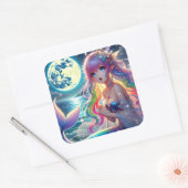 Anime Meisje dat onder het maanlicht zingt Pixie R Vierkante Sticker (Envelop)