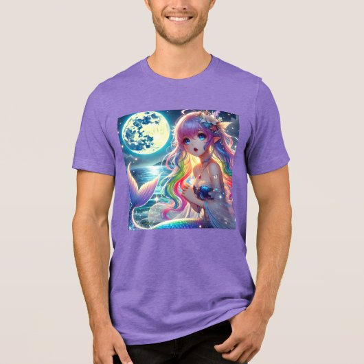 Anime Meisje dat Zingt Maneschijn Pixie Regenboog Tri-Blend Shirt (Voorkant)