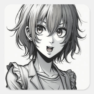 Anime Meisje   Dynamisch Karakterontwerp in Acties Vierkante Sticker