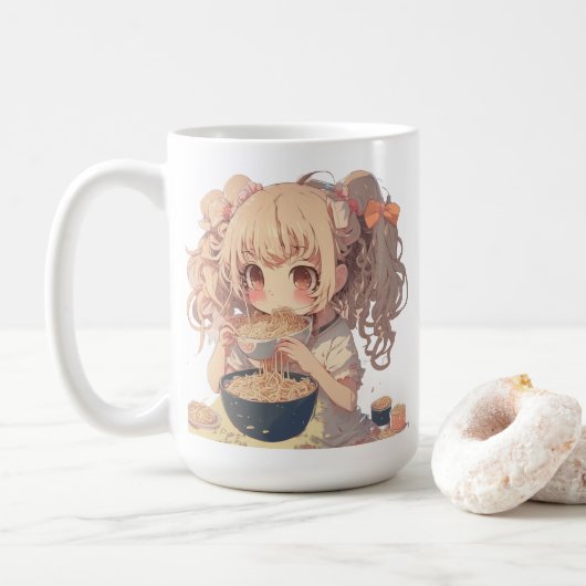 Anime Meisje Eating Ramen Noedels Gepersonaliseerd Koffiemok (Met donut)