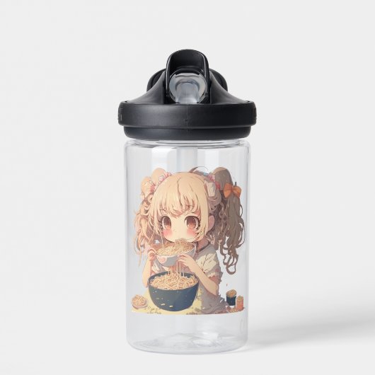 Anime Meisje Eating Ramen Noedels Gepersonaliseerd Waterfles (Voorkant)