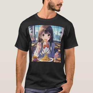 Anime Meisje Eating Spaghetti T-shirt