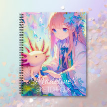 Anime Meisje en Axolotl Gepersonaliseerd Schetsboe