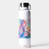 Anime Meisje en Axolotl gepersonaliseerd Waterfles (Achterkant)