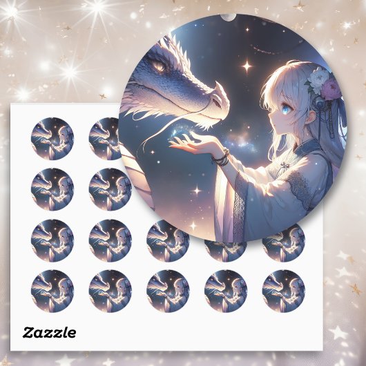 Anime Meisje en Haar Draak Mystiek   Ronde Sticker