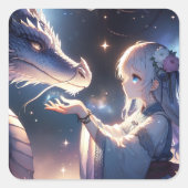 Anime Meisje en Haar Draak Mystiek   Vierkante Sticker (Voorkant)