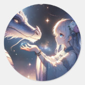 Anime Meisje en Haar Mysterieuze Draak Ronde Sticker (Voorkant)
