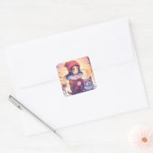 Anime Meisje en Honden met Kerstmis Achtergrond Vierkante Sticker (Envelop)