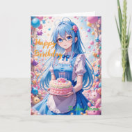 Anime Meisje En Kawaii Taart Viering Kaart