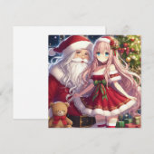 Anime meisje en kerstman feestdagenkaart (Voorkant / Achterkant)