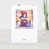 Anime Meisje en Kitten Kleurplaat Kerstmis Kaart (Achterkant)