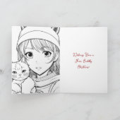 Anime Meisje en Kitten Kleurplaat Kerstmis Kaart (Binnen)