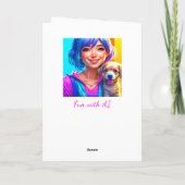 Anime Meisje en Puppy Hond Gepersonaliseerde Verja Kaart (Achterkant)