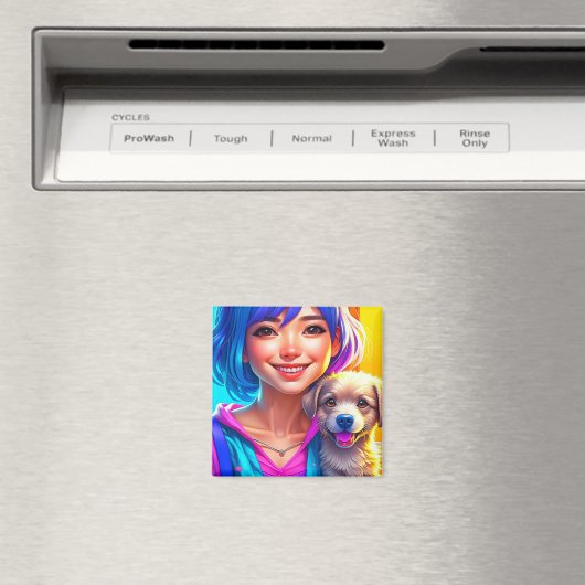 Anime Meisje en Puppy Hond Magneet (Insitu (Vaatwasser))