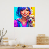 Anime Meisje en Puppy Hond Poster (Keuken)