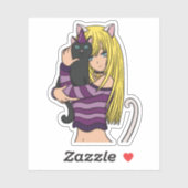 Anime Meisje en Schattigee Kat Sticker (Vel)