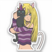 Anime Meisje en Schattigee Kat Sticker (Voorkant)