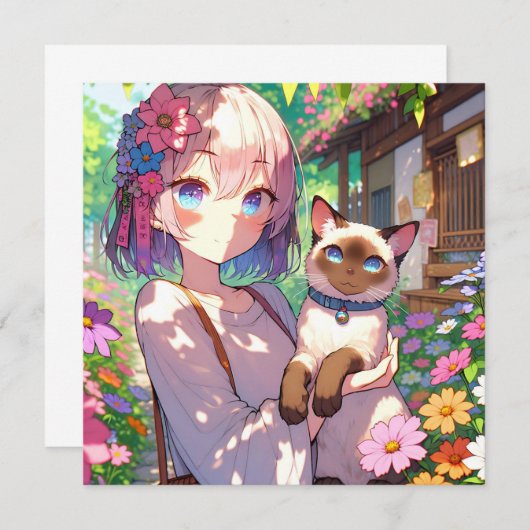 Anime Meisje en Siamese Kat (Voorkant / Achterkant)