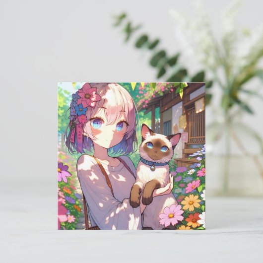 Anime Meisje en Siamese Kat (Staand voorkant)