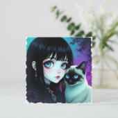 Anime Meisje en Siamese Kat Blank (Staand voorkant)