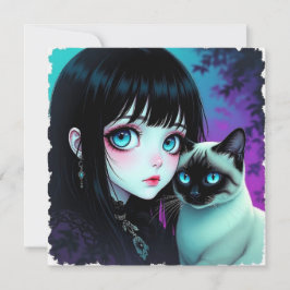 Anime Meisje en Siamese Kat Blank