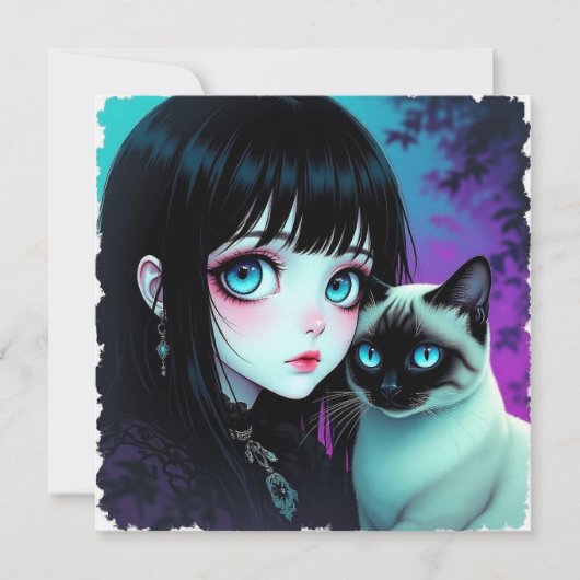 Anime Meisje en Siamese Kat Blank (Voorkant)