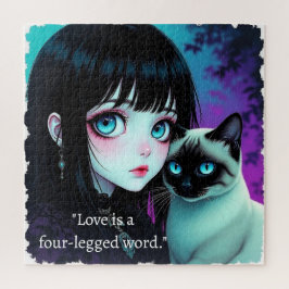 Anime Meisje en Siamese Kat Citaat Legpuzzel