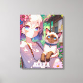 Anime Meisje en Siamese Kat Gepersonaliseerd Canvas Afdruk (Voorkant)