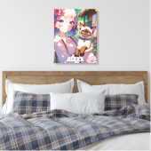 Anime Meisje en Siamese Kat Gepersonaliseerd Canvas Afdruk (Insitu (Slaapkamer))