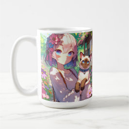 Anime Meisje en Siamese Kat Gepersonaliseerd Koffiemok