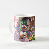 Anime Meisje en Siamese Kat Gepersonaliseerd Koffiemok (Voorkant links)
