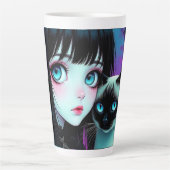 Anime Meisje en Siamese Kat Latte Mok (Voorkant)