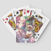Anime Meisje en Siamese Kat Pokerkaarten (Achterkant)