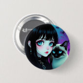 Anime Meisje en Siamese Kat Ronde Button 5,7 Cm (Voorkant /achterkant)