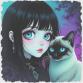 Anime meisje en Siamese kat Sticker (Voorkant)